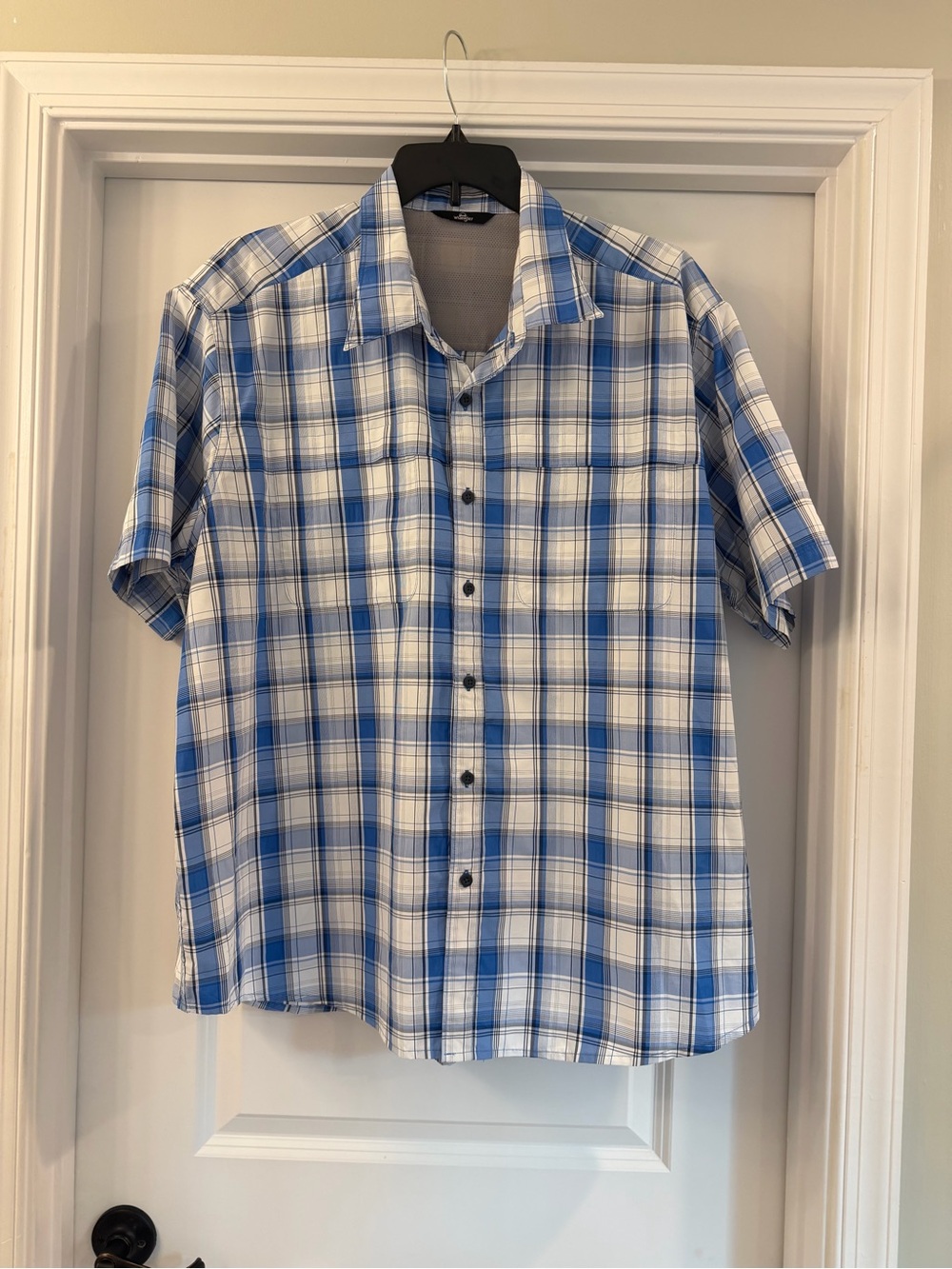 Wrangler Men's Short Sleeve Plaid Button-Up Shirt - Blue & White 2X